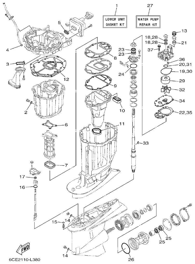 Yamaha F225FET, FL225FET REPAIR KIT 2 parts diagram